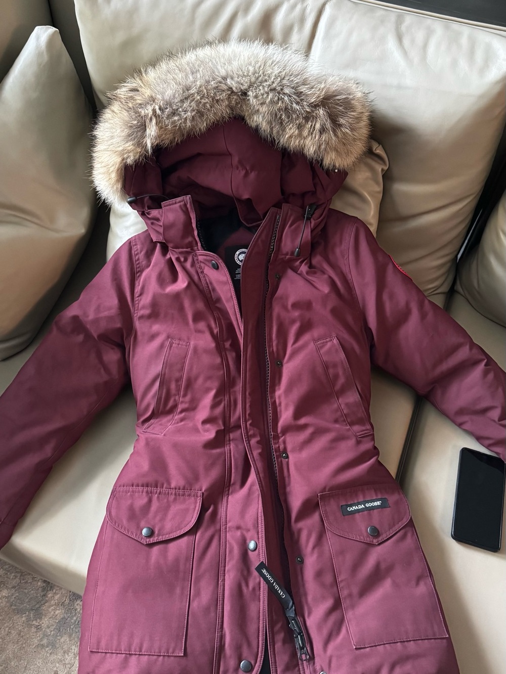 Canada Goose Women's Burgundy Parka with Fur-Trim Hood